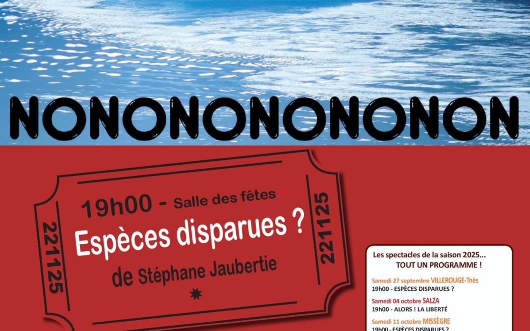 Vivons le théâtre , le 22 novembre à 19h « Espèces disparues « 